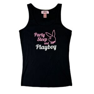 Playboy Intimates Black Ribbed Tank Top Party Sleep and Playboy Y2K Large